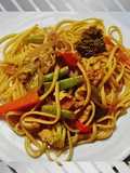 "spaghetti jardinera al pollo"