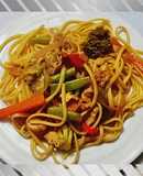 "spaghetti jardinera al pollo"