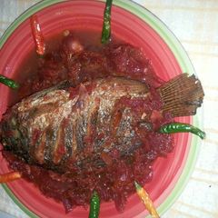 A picture of Fish in Beetroot sauce# author Marathon #.