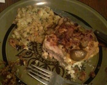 Without Fail Making Recipe Parmesan crusted pork chops wbacon bits and garlic mushrooms Most Delicious