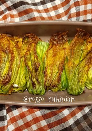 A picture of Baked Zucchini Flowers with Buffalo Ricotta.