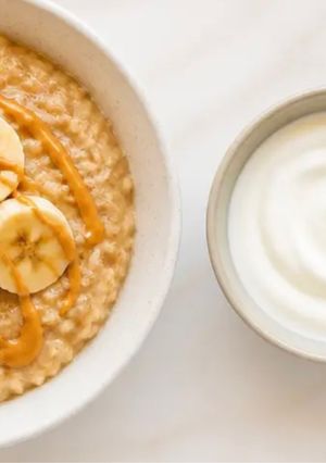 Una foto de Avena Cocida con Proteína, Banana y Mantequilla de Maní