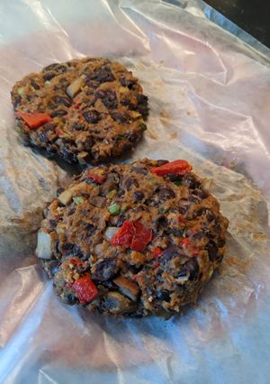A picture of Black Bean Burgers (Mexican style).