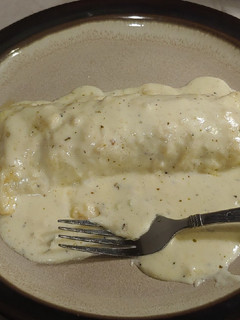 A picture of Jalapeno & Sausage stuffed Enchiladas in Alfredo Sauce.