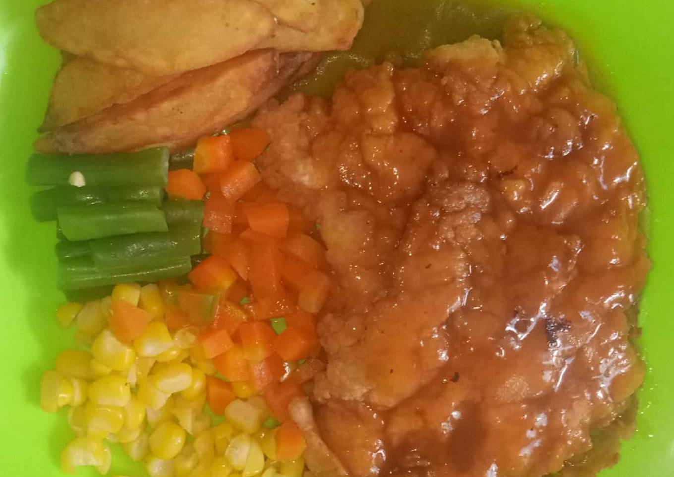 Steak ayam krispi saus lada hitam