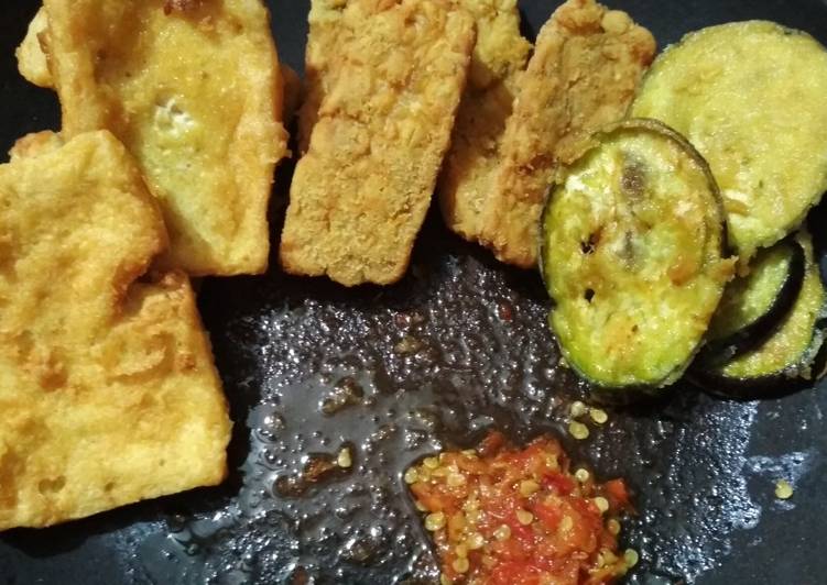 Tempe, tahu, terong crispy ft. Sambal bawang ala wong jowo