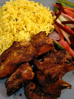A picture of Fish Fry with Rice.