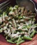 Ejotes en microondas con aderezo de tahini y mostaza
