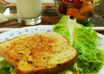 How To Make Recipe Egg sandwich with fruit salad and almond pumpkin seeds milkshake Most Delicious