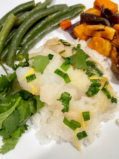 A picture of Baked Cod with Ginger and Cilantro.