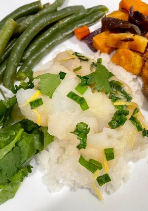 A picture of Baked Cod with Ginger and Cilantro.