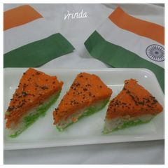 A picture of Tri colour dhoklas.