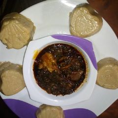 Tuwon Alkama with ugu soup A picture of Tuwon Alkama with ugu soup.