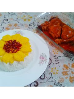 عکسی از دستور خورشت مرغ با زرشک پلو قالبی😋