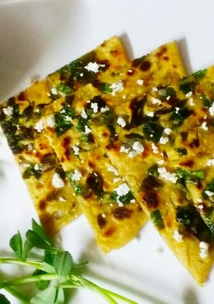 A picture of Methi Paneer Onion Parantha.
