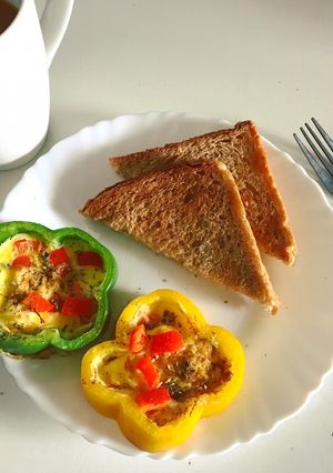 A picture of Bell-Pepper Egg Rings.