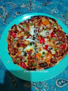 عکسی از دستور پیتزا قارچ و کالباس🍕خودم پز