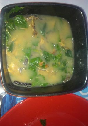 A picture of Dry fish pepper soup with garden egg leaves.