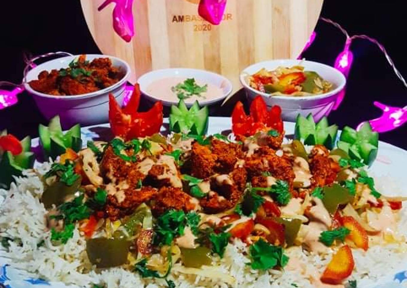Spicy BBQ chicken rice<br />with stir fry vegetables