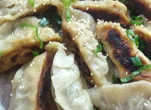 Una foto de Gyoza (empanadas japonesas de cerdo al vapor)