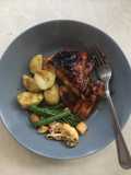 Sticky hoisin roast chicken with flash fried vegetables