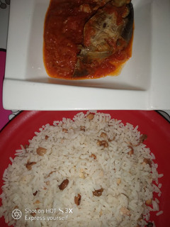 A picture of Rice & Beans with Catfish stew #Abjmoms.