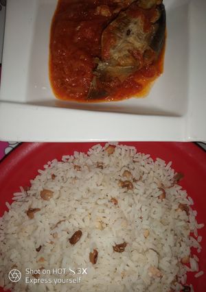 A picture of Rice & Beans with Catfish stew #Abjmoms.