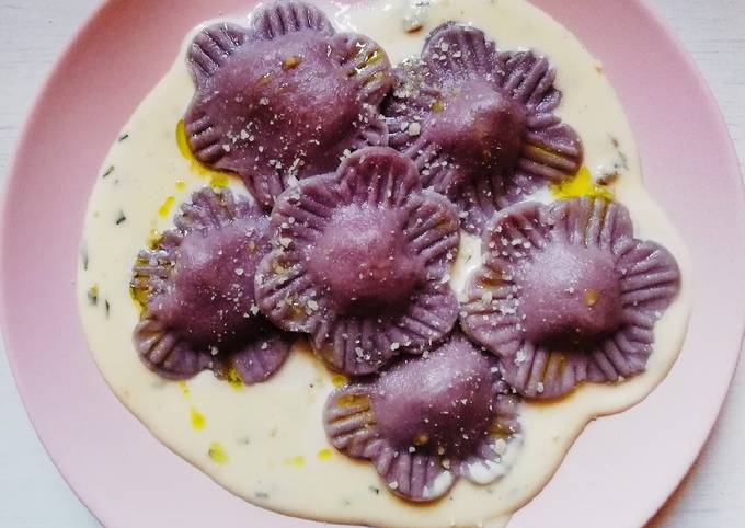 Modo semplice a Preparare Qualsiasi notte della settimana Fiori di ricotta, cavolo cappuccio viola e salsiccia 🌼