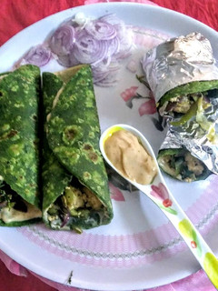 A picture of Palak paneer kathi roll.