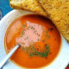 A picture of Butternut Squash & Sweet Potato Soup With Chilli.