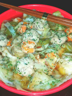 A picture of Mike's Asian Chicken Dumpling Soup With Shrimp.