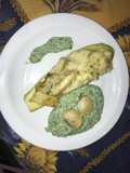 Zucchinis rellenos de pescado con puré de acelga