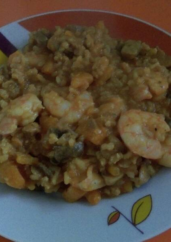 Una foto de Risotto de boletus, calabaza y gambas