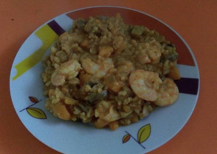 Risotto de boletus, calabaza y gambas