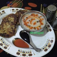 Corn Soup with Potato Fritters A picture of Corn Soup with Potato Fritters.