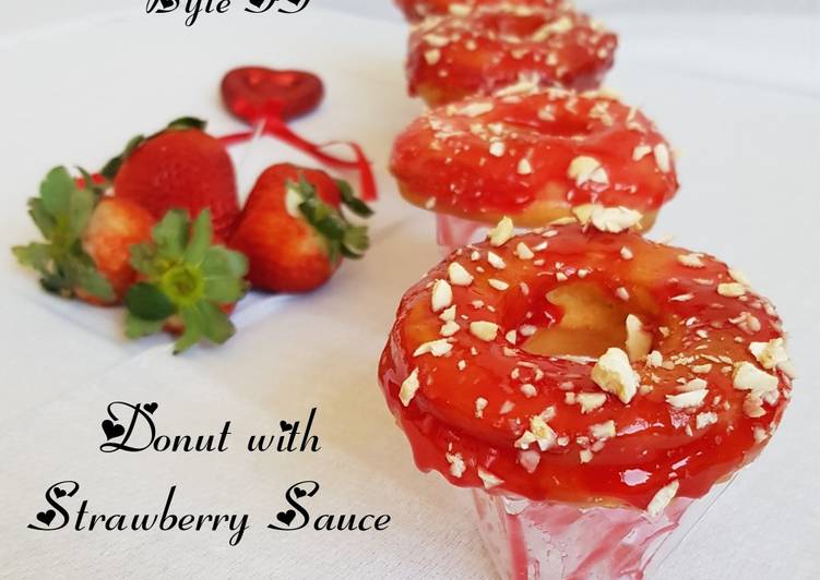 Donut with strawberry sauce