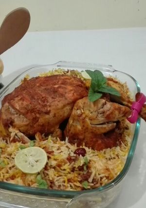 A picture of Lahori Chargha with Masala Rice.