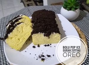 Foto resep Bolu Pop ice Durian topping Oreo (takaran sendok)