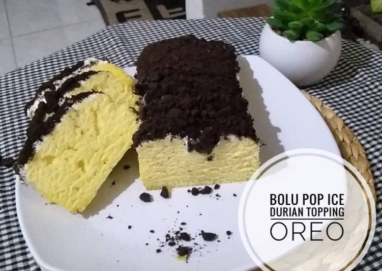 Cara Menyiapkan Bolu Pop ice Durian topping Oreo (takaran sendok) yang Lezat
