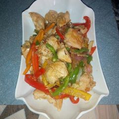A picture of Spicy honey chicken stir-fry.