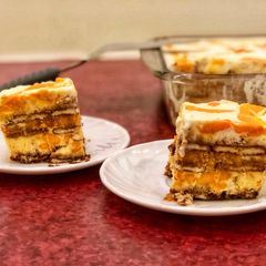 A picture of Mango Tiramisu Ice cream Cake.