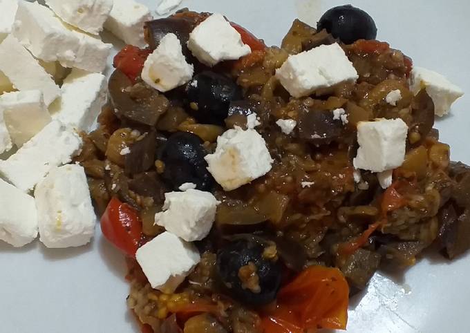 Feta con melanzane e pomodorini