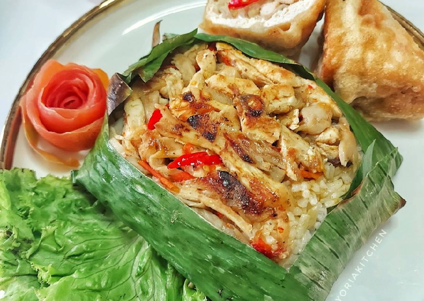 Nasi bakar ayam jamur sambal roa