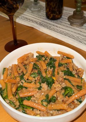 A picture of Lentil Pasta with Spicy Italian Sausage.