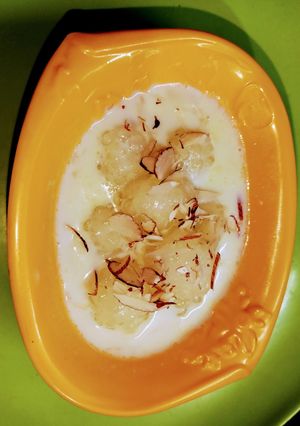 A picture of Sabudana Rasmalai (Fasting Special).