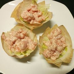 A picture of Prawn cocktail filo pastry cups.