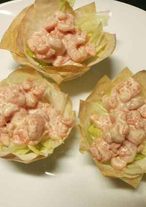 A picture of Prawn cocktail filo pastry cups.