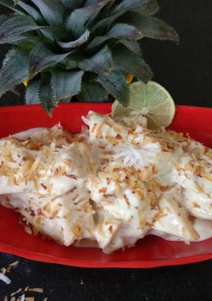 A picture of Pina colada fruit salad.