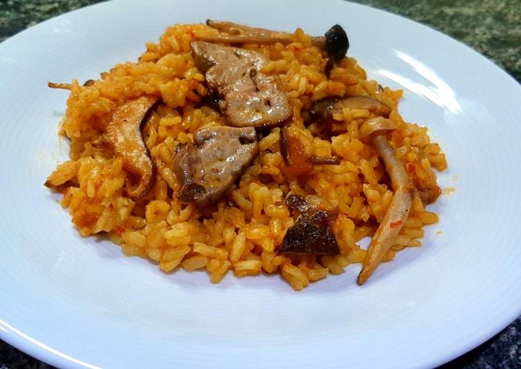 Paella de setas y foie