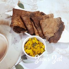 A picture of Sprouted Ragi/Finger Millet Flour and Moong Dosas.